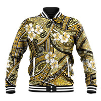 Polynesian Hibiscus Tropical Yellow Floral Baseball Jacket Tribal Pattern - Polynesian Pride