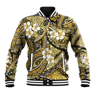 Polynesian Hibiscus Tropical Yellow Floral Baseball Jacket Tribal Pattern LT01 - Unisex / S / Yellow