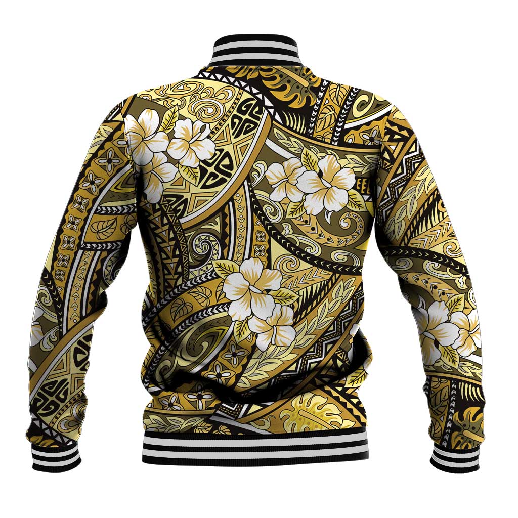 Polynesian Hibiscus Tropical Yellow Floral Baseball Jacket Tribal Pattern - Polynesian Pride
