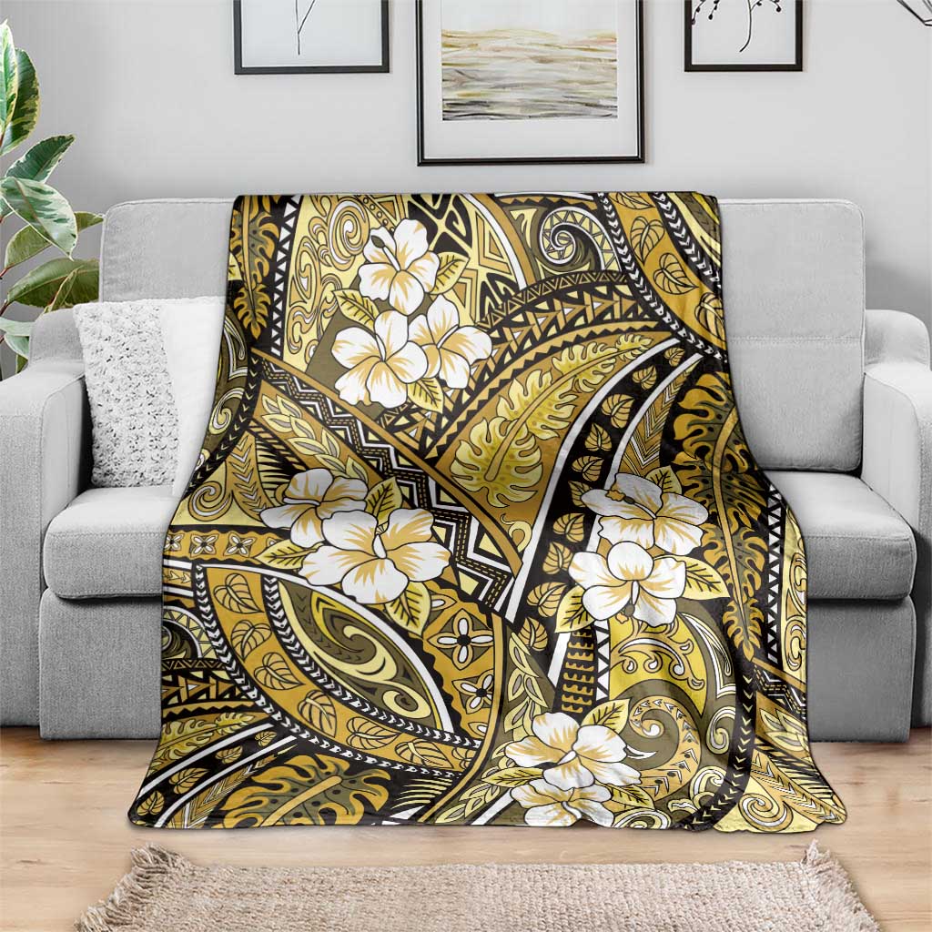 Polynesian Hibiscus Tropical Yellow Floral Blanket Tribal Pattern - Polynesian Pride
