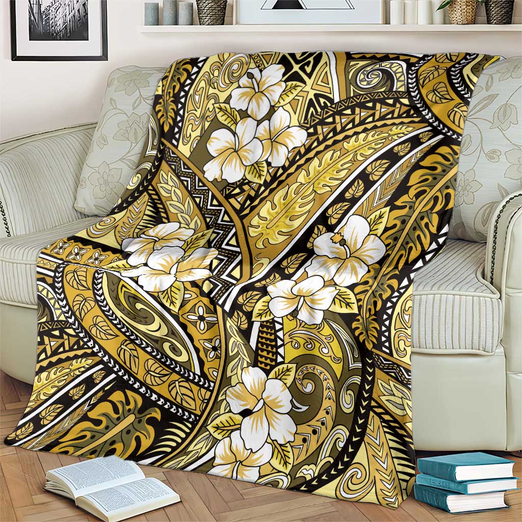 Polynesian Hibiscus Tropical Yellow Floral Blanket Tribal Pattern - Polynesian Pride