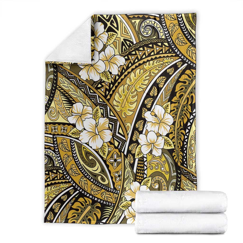 Polynesian Hibiscus Tropical Yellow Floral Blanket Tribal Pattern - Polynesian Pride