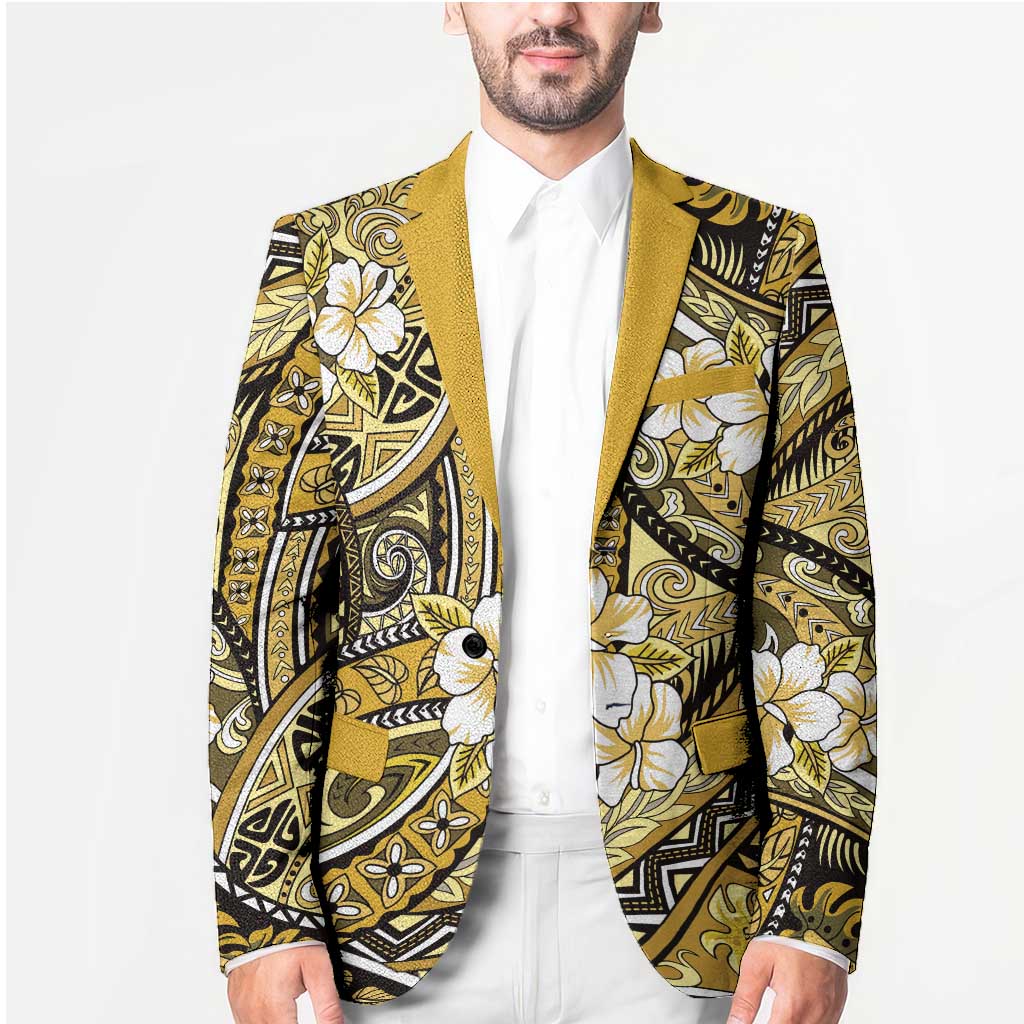 Polynesian Hibiscus Tropical Yellow Floral Blazer Tribal Pattern - Polynesian Pride