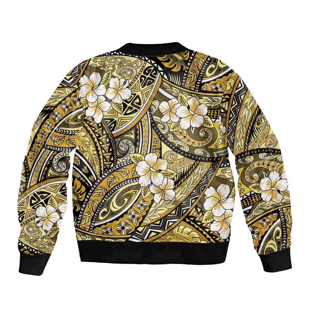 Polynesian Hibiscus Tropical Yellow Floral Bomber Jacket Tribal Pattern - Polynesian Pride