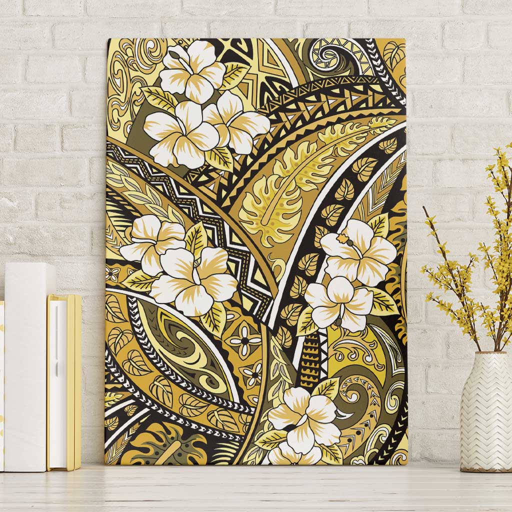 Polynesian Hibiscus Tropical Yellow Floral Canvas Wall Art Tribal Pattern - Polynesian Pride
