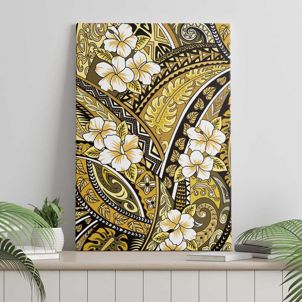 Polynesian Hibiscus Tropical Yellow Floral Canvas Wall Art Tribal Pattern - Polynesian Pride