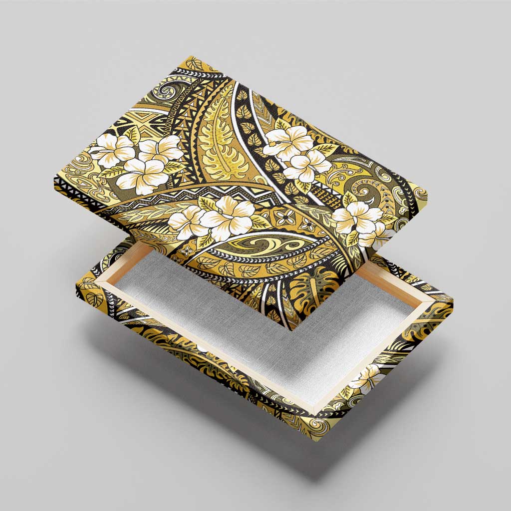 Polynesian Hibiscus Tropical Yellow Floral Canvas Wall Art Tribal Pattern - Polynesian Pride