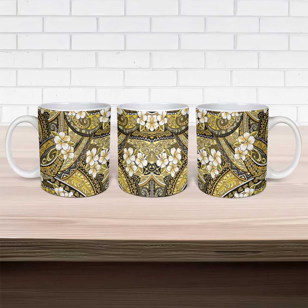 Polynesian Hibiscus Tropical Yellow Floral Ceramic Mug Tribal Pattern - Polynesian Pride