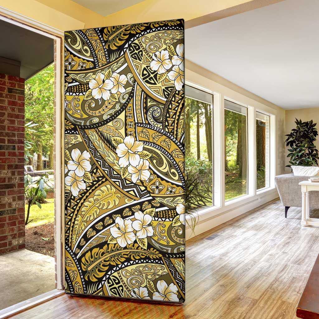 Polynesian Hibiscus Tropical Yellow Floral Door Cover Tribal Pattern - Polynesian Pride