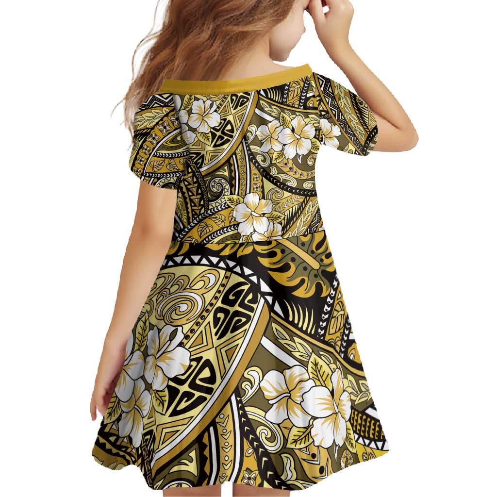 Polynesian Hibiscus Tropical Yellow Floral Family Matching Summer Maxi Dress and Hawaiian Shirt Tribal Pattern - Polynesian Pride