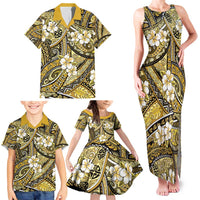 Polynesian Hibiscus Tropical Yellow Floral Family Matching Tank Maxi Dress and Hawaiian Shirt Tribal Pattern - Polynesian Pride
