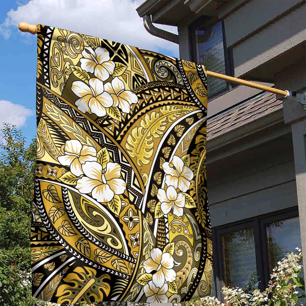 Polynesian Hibiscus Tropical Yellow Floral Garden Flag Tribal Pattern - Polynesian Pride