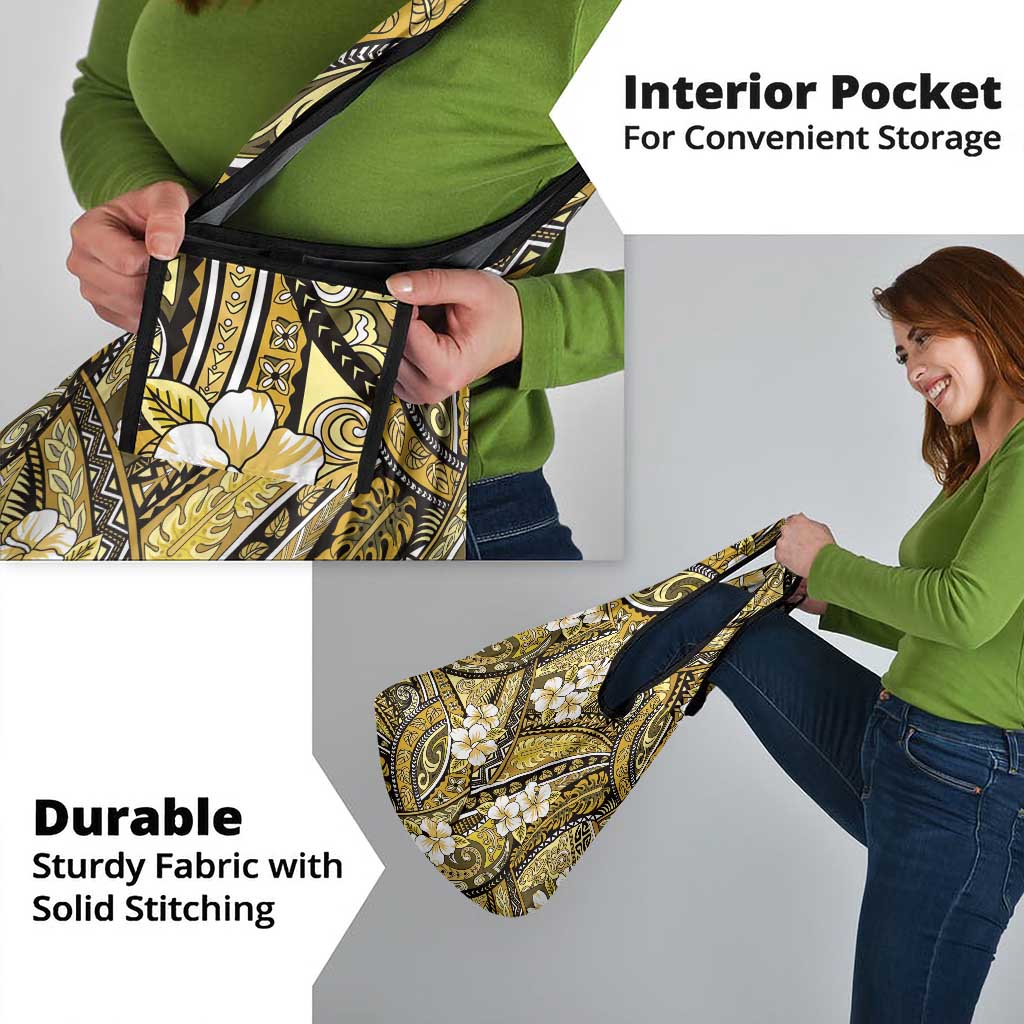 Polynesian Hibiscus Tropical Yellow Floral Grocery Bag Tribal Pattern - Polynesian Pride