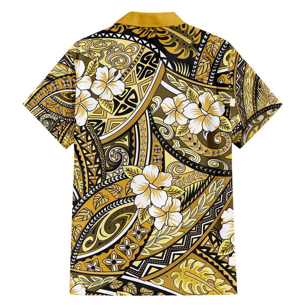 Polynesian Hibiscus Tropical Yellow Floral Hawaiian Shirt Tribal Pattern - Polynesian Pride