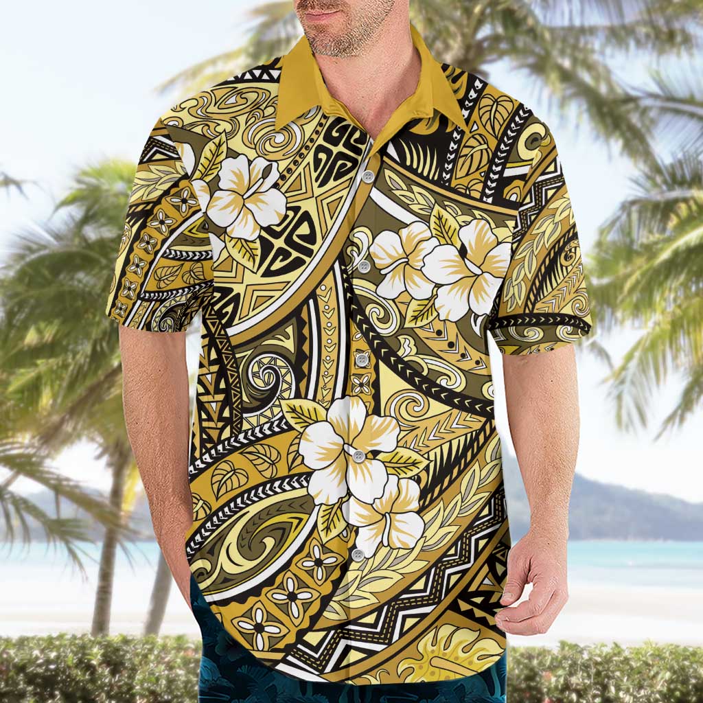 Polynesian Hibiscus Tropical Yellow Floral Hawaiian Shirt Tribal Pattern - Polynesian Pride