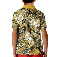Polynesian Hibiscus Tropical Yellow Floral Kid Polo Shirt Tribal Pattern - Polynesian Pride