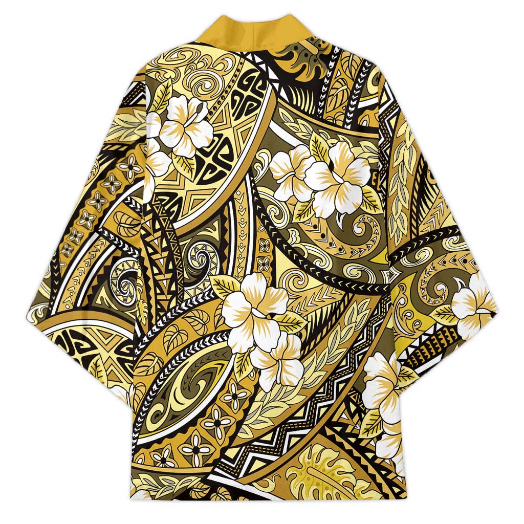 Polynesian Hibiscus Tropical Yellow Floral Kimono Tribal Pattern - Polynesian Pride
