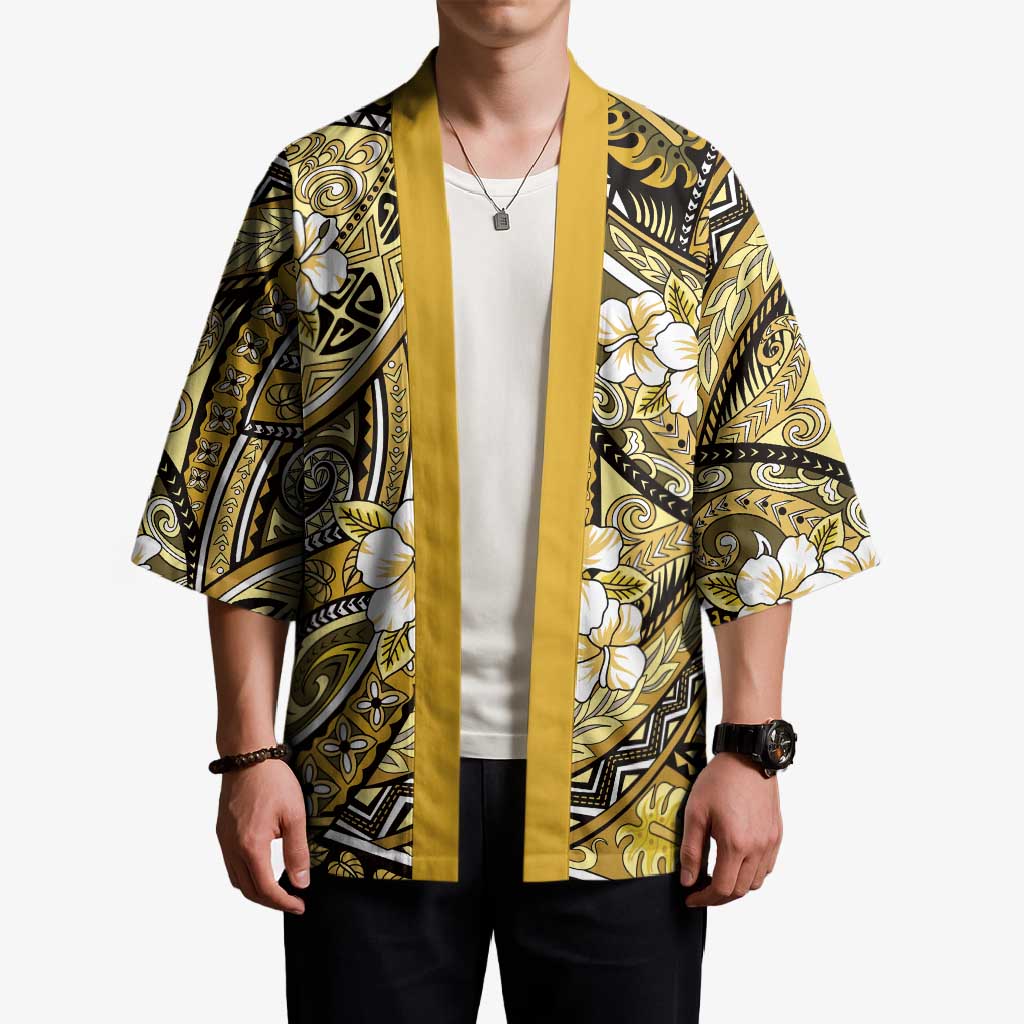 Polynesian Hibiscus Tropical Yellow Floral Kimono Tribal Pattern - Polynesian Pride