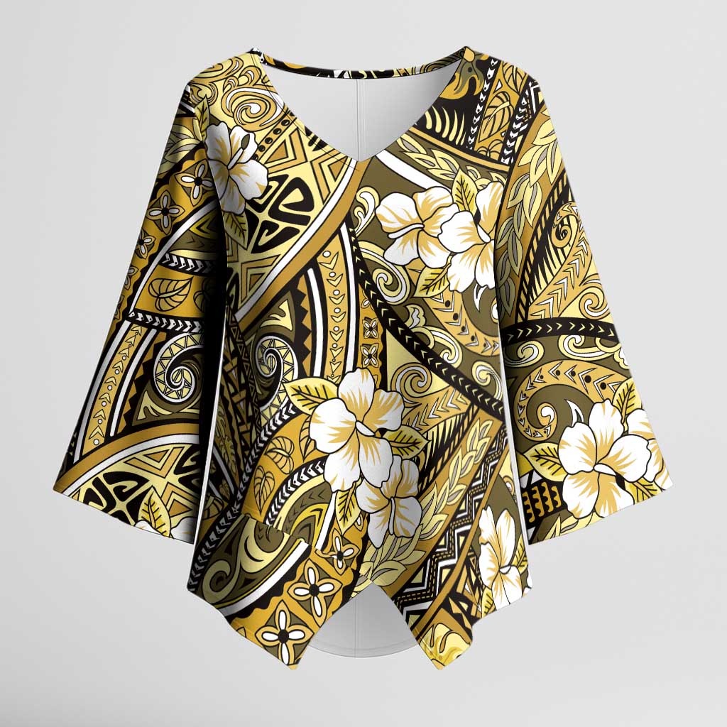 Polynesian Hibiscus Tropical Yellow Floral Kimono Sleeve Blouse Tribal Pattern - Polynesian Pride