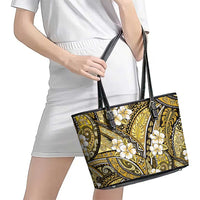 Polynesian Hibiscus Tropical Yellow Floral Leather Tote Bag Tribal Pattern - Polynesian Pride