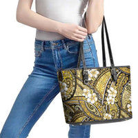 Polynesian Hibiscus Tropical Yellow Floral Leather Tote Bag Tribal Pattern - Polynesian Pride