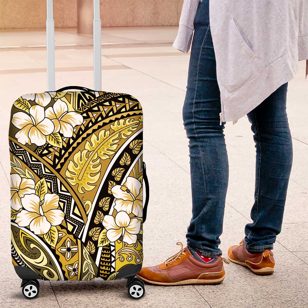 Polynesian Hibiscus Tropical Yellow Floral Luggage Cover Tribal Pattern - Polynesian Pride
