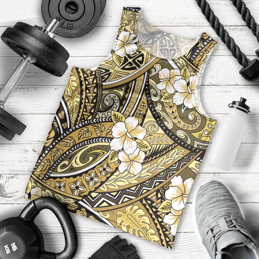 Polynesian Hibiscus Tropical Yellow Floral Men Tank Top Tribal Pattern - Polynesian Pride