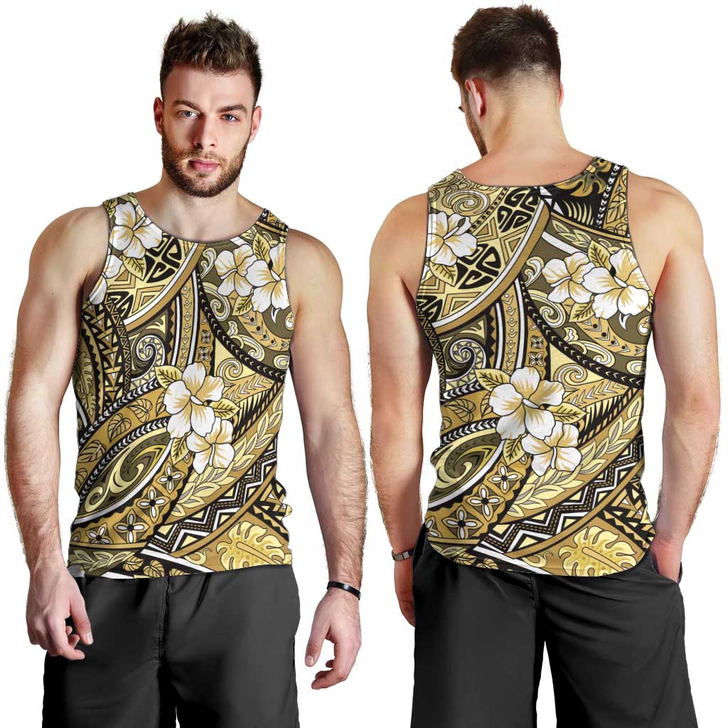 Polynesian Hibiscus Tropical Yellow Floral Men Tank Top Tribal Pattern - Polynesian Pride