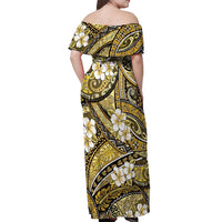 Polynesian Hibiscus Tropical Yellow Floral Off Shoulder Maxi Dress Tribal Pattern - Polynesian Pride