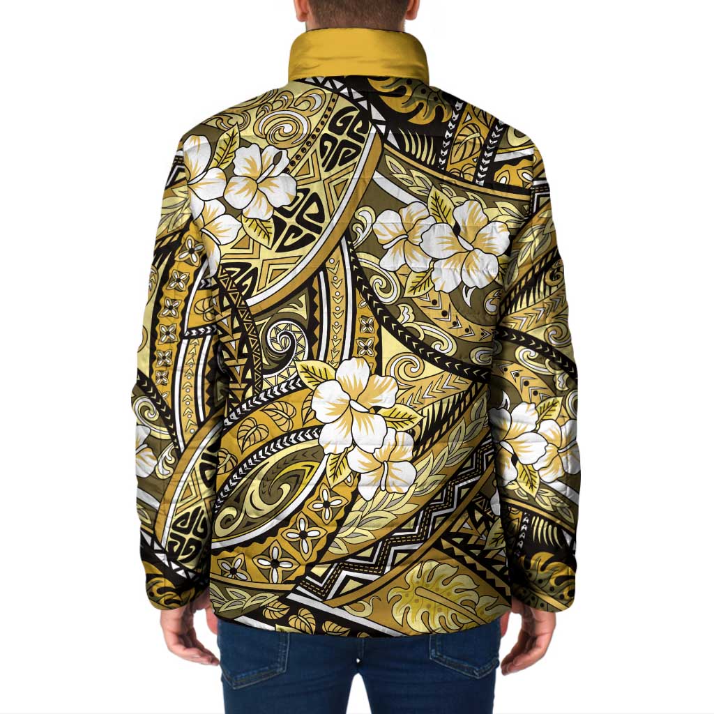 Polynesian Hibiscus Tropical Yellow Floral Padded Jacket Tribal Pattern - Polynesian Pride