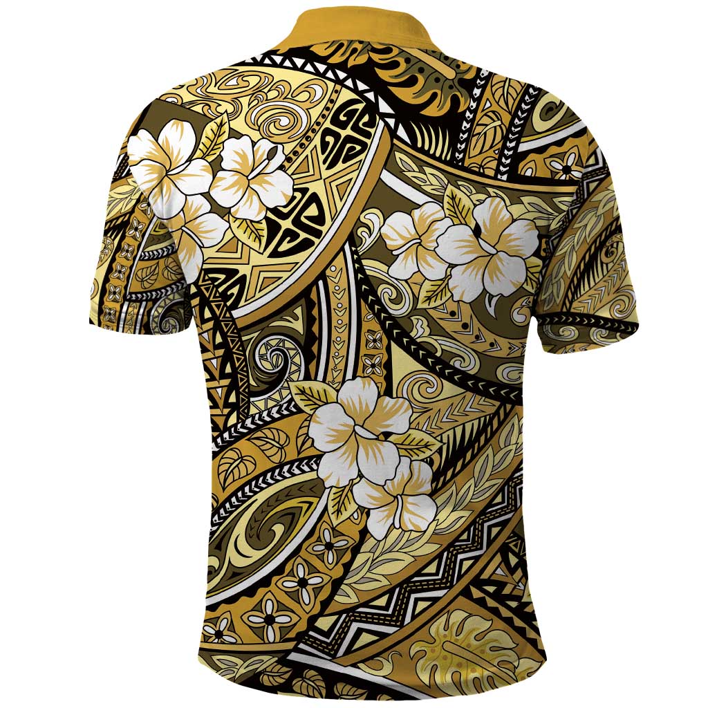 Polynesian Hibiscus Tropical Yellow Floral Polo Shirt Tribal Pattern - Polynesian Pride