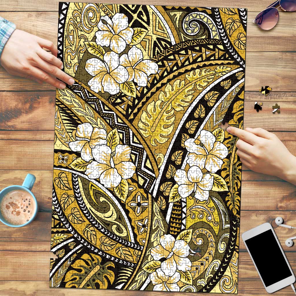 Polynesian Hibiscus Tropical Yellow Floral Puzzle Tribal Pattern - Polynesian Pride