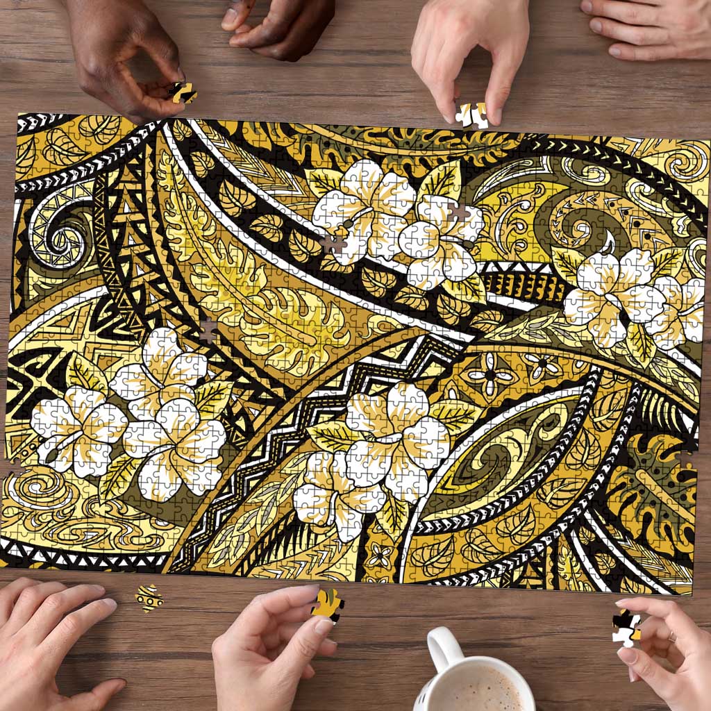 Polynesian Hibiscus Tropical Yellow Floral Puzzle Tribal Pattern - Polynesian Pride