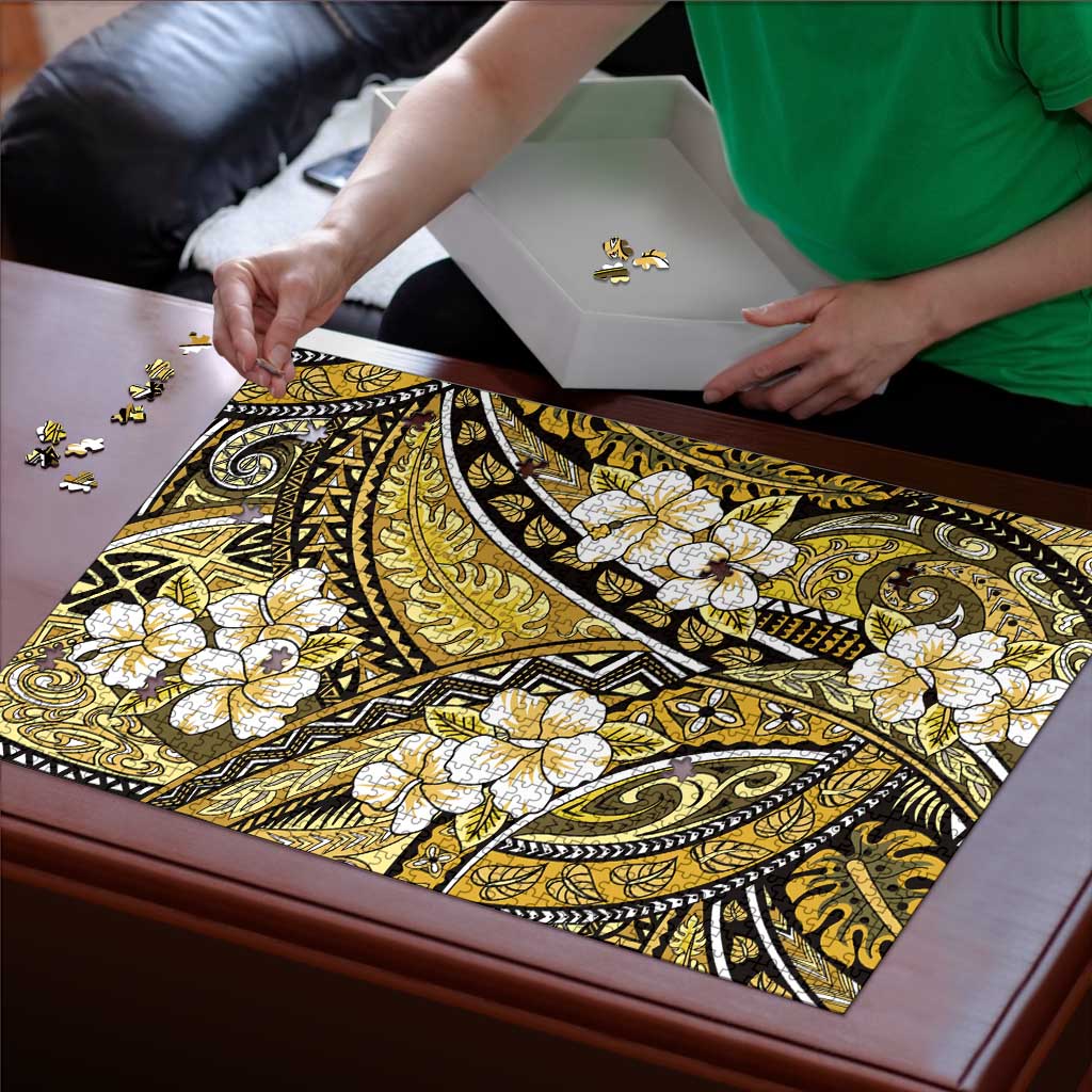 Polynesian Hibiscus Tropical Yellow Floral Puzzle Tribal Pattern - Polynesian Pride