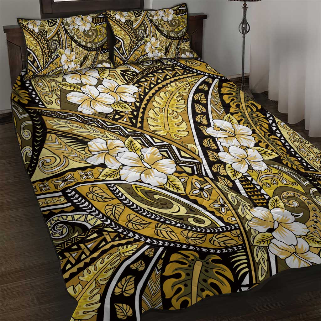 Polynesian Hibiscus Tropical Yellow Floral Quilt Bed Set Tribal Pattern - Polynesian Pride