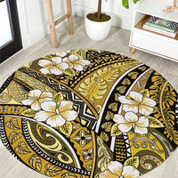 Polynesian Hibiscus Tropical Yellow Floral Round Carpet Tribal Pattern - Polynesian Pride