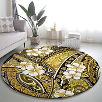 Polynesian Hibiscus Tropical Yellow Floral Round Carpet Tribal Pattern - Polynesian Pride