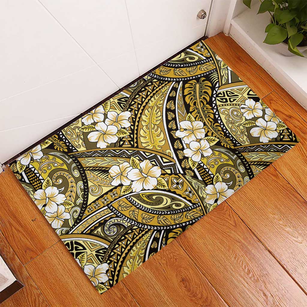 Polynesian Hibiscus Tropical Yellow Floral Rubber Doormat Tribal Pattern - Polynesian Pride
