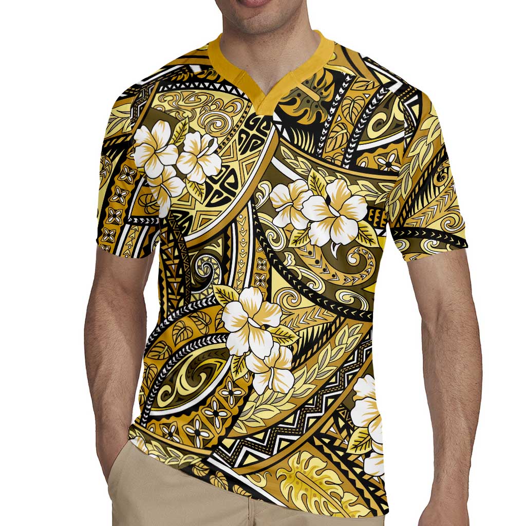 Polynesian Hibiscus Tropical Yellow Floral Rugby Jersey Tribal Pattern - Polynesian Pride