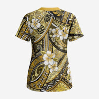 Polynesian Hibiscus Tropical Yellow Floral Scrub Top Tribal Pattern - Polynesian Pride