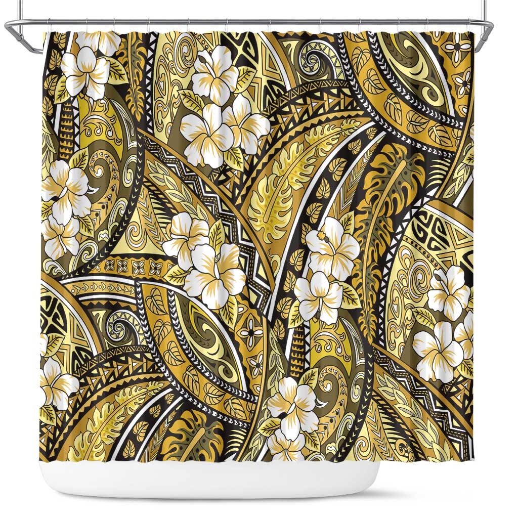 Polynesian Hibiscus Tropical Yellow Floral Shower Curtain Tribal Pattern - Polynesian Pride