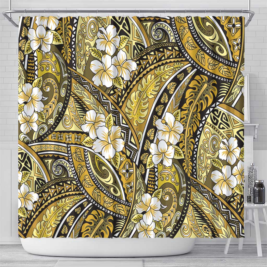 Polynesian Hibiscus Tropical Yellow Floral Shower Curtain Tribal Pattern - Polynesian Pride