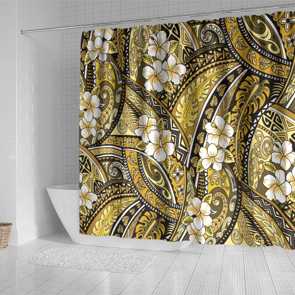 Polynesian Hibiscus Tropical Yellow Floral Shower Curtain Tribal Pattern - Polynesian Pride