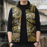 Polynesian Hibiscus Tropical Yellow Floral Sleeveless Puffer Jacket Tribal Pattern - Polynesian Pride