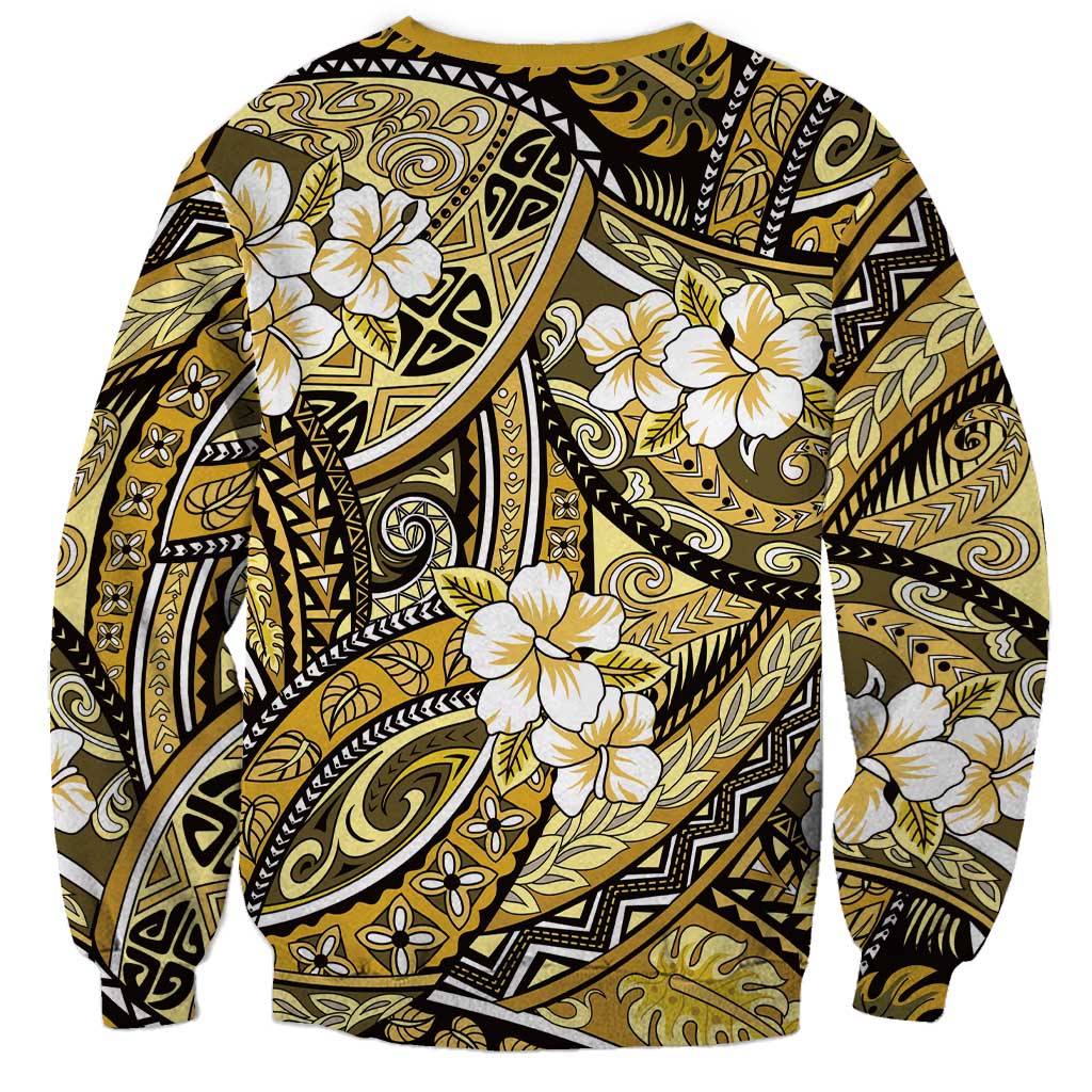 Polynesian Hibiscus Tropical Yellow Floral Sweatshirt Tribal Pattern - Polynesian Pride