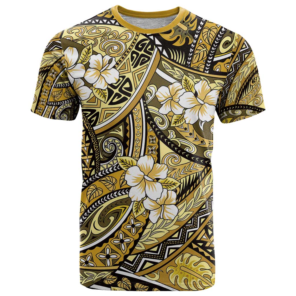 Polynesian Hibiscus Tropical Yellow Floral T Shirt Tribal Pattern - Polynesian Pride