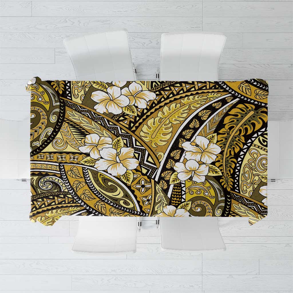 Polynesian Hibiscus Tropical Yellow Floral Tablecloth Tribal Pattern - Polynesian Pride