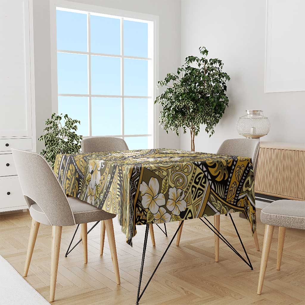 Polynesian Hibiscus Tropical Yellow Floral Tablecloth Tribal Pattern - Polynesian Pride