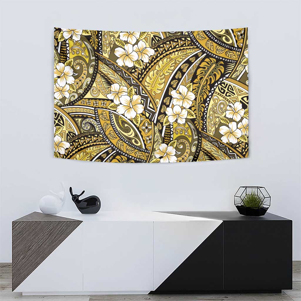 Polynesian Hibiscus Tropical Yellow Floral Tapestry Tribal Pattern - Polynesian Pride