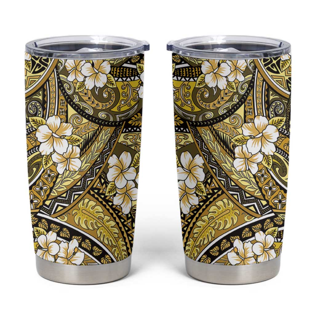 Polynesian Hibiscus Tropical Yellow Floral Tumbler Cup Tribal Pattern - Polynesian Pride